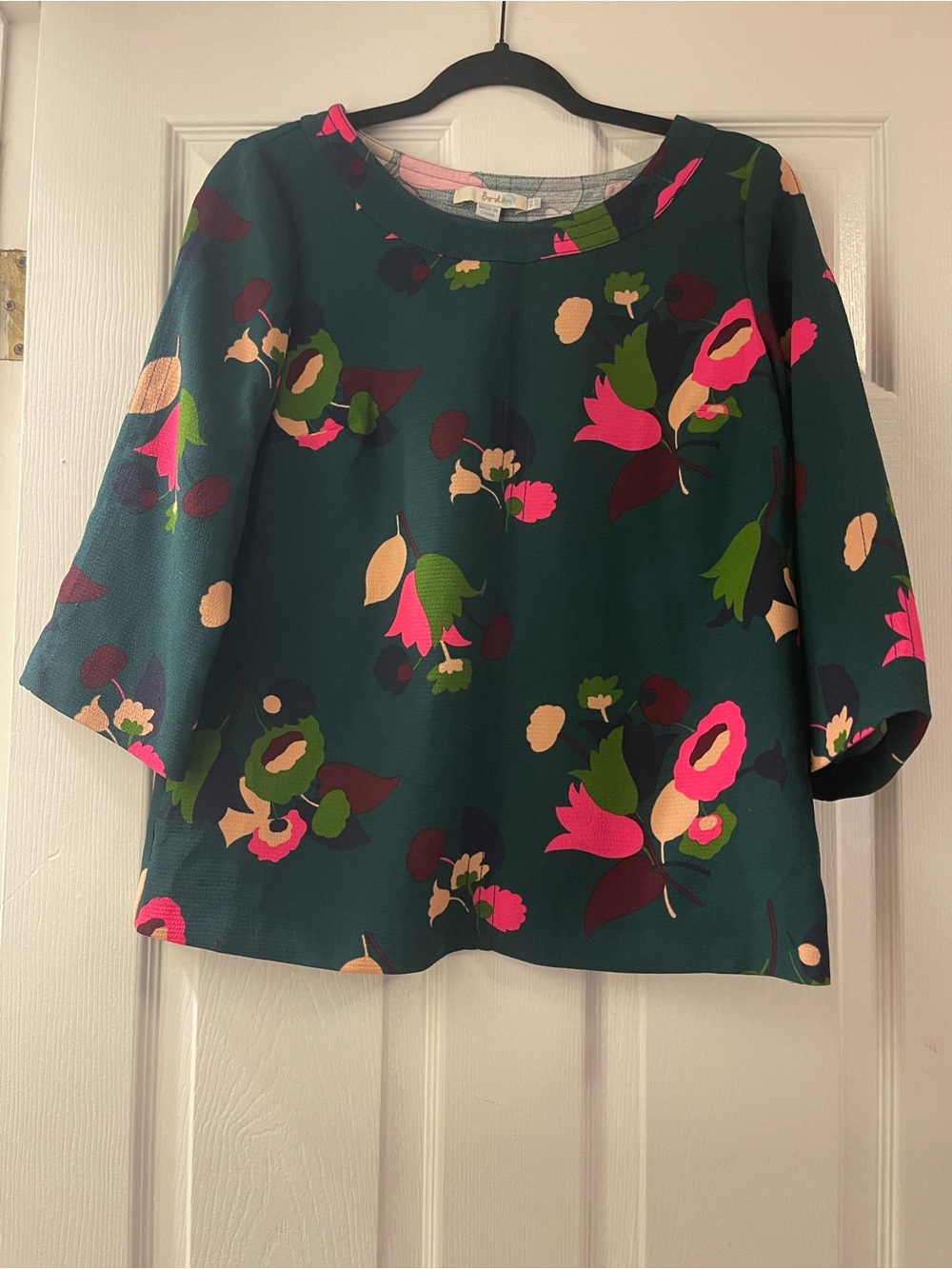 Boden Green Floral Print Bell Sleeve Blouse US 6 UK 10